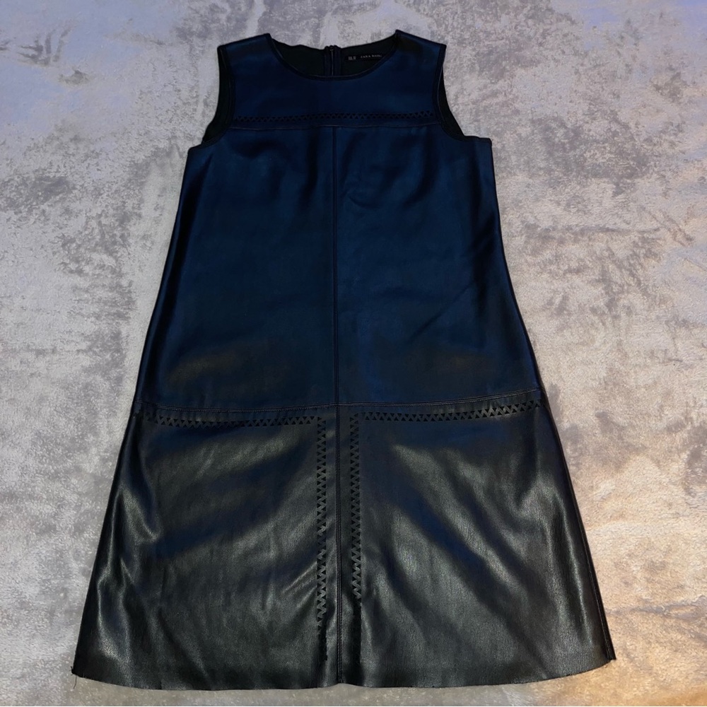 Black Zara Basic Elegant Midi Sleeveless Leather Dress - Picture 1 of 11